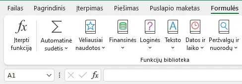 Excel formulių skiltis